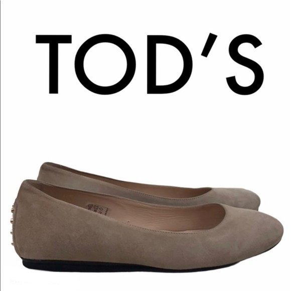 Tod's Shoes - TOD’S TAN SUEDE STUDDED FLATS SIZE 7.5